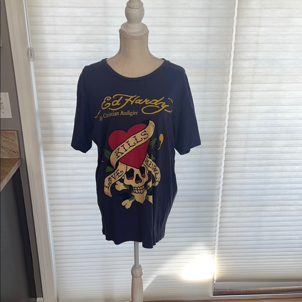 Ed Hardy Blue Graphic T-Shirt